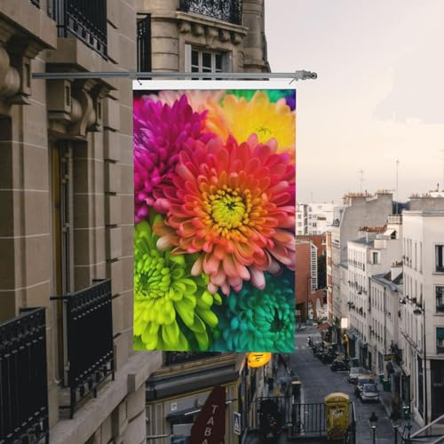 Schöne Regenbogen-Blumen-Flagge mit Chrysanthemen, 90 x 150 cm, für den Außenbereich, Gartenflaggen, langlebige Hausflaggen mit Ösen, dekorative Flaggen, großes Urlaubsbanner für den Innen- und