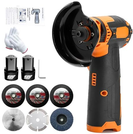 Mini Angle Grinder, Professional Battery Angle Grinder, Battery Angle Grinder Set with 2 x 4500 mAh Batteries, 19500 rpm, Cutting Grinder, Suitable for Cutting and Polishing Wood, Steel (Orange, 9000
