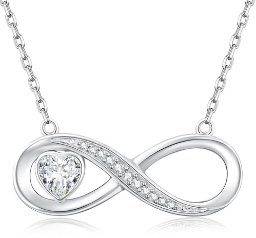LOUISA SECRET Kette Damen mit Infinity Herz Halskette Geburtsstein Anhänger, 925 Silber Halskette für Frauen, Geburtstag Valentinstag Weihnachten Muttertag Schmuck Geschenke für Frauen Freundin Sie