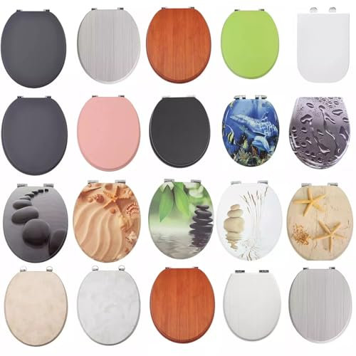 18 Universal MDF WC Toilet Seat – Easy Fit with Strong Zinc Alloy Hinges, Smooth Wipe Surface – Fits All Water Closets (Black Wooden)