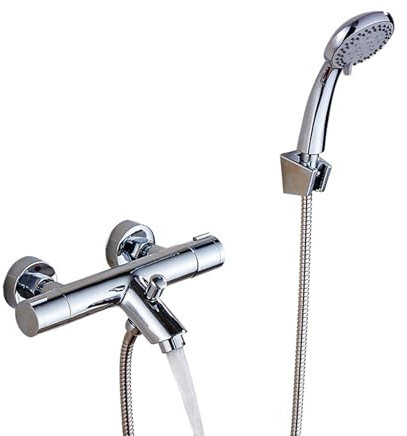 Mitigeur thermostatique moderne pour baignoire - Barre de douche réglable - Argent - Avec contrôle de la température