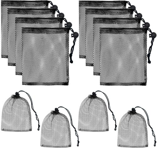 12 Stück Schwarz Netzbeutel Klein mit Kordelzug, 15x20cm Netzbeutel Klein Haltbare Beutel Mit Kordelzug, Tragbare Netztasche Strand Reise Netztasche Sandspielzeug für Kosmetika, Toilettenartikel