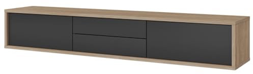 Lowboard modern hängend oder stehend montierbar Eiche mit anthrazit Push-to-Open 2 Klappen 2 Schubladen 180x32x36 cm