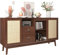 Aurofurz 155cm L Kommode Sideboard mit 3 Schiebetüren aus Echtem Rattan und 2 Schubladen, Atmungsaktiv Rattanschrank，Stabil und Vielseitig Komodenschrank für Flur, Schlafzimmer, Wohnzimmer Möbel