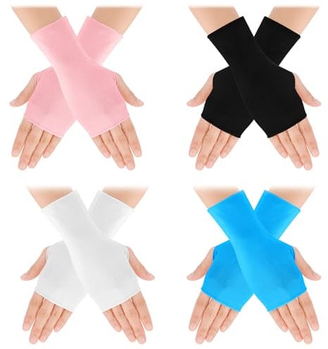 4 Paar Sunblock Fingerlose Handschuhe Sonnenschutzhandschuhe Damen Fingerless Gloves UV Schutz Handgelenklange Handschuhes Leichte Fingerlose Mädchen Anti Rutsch Sonnenschutz Fahren im Freien Sommer