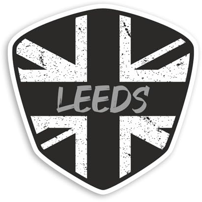 2 x 10cm Leeds Vinyl Stickers - City Union Jack Flag Shield Black White Rustic British UK GB Sticker #70949