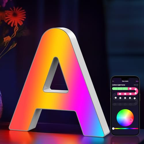 Cpeelsdo LED Buchstaben Lichter Alphabet RGB Farblich, Led Leuchtbuchstabe mit USB-Netzteil, APP-Kontrolle, Dimmbar, Dekoration für Geburtstag Weihnachten Hochzeit Party Valentinstag - Buchstaben A