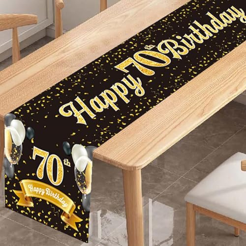Tischläufer 70. Geburtstag Schwarz Gold - 70 Geburtstag Deko, Happy 70th Birthday Tischband für Männer und Frauen, Perfekt für Jubiläumsfeiern, Partys und Dinnerdekoration - 180x35 cm