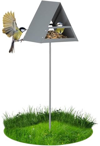 Vogelhaus mit Ständer Wetterfest Robustes Vogelfutterhaus aus Metall für Draußen Vogelvilla mit Dauerhafter Stabilität, Praktisches Futterhäuschen Stehend, Ideal als Vogelfutterspender