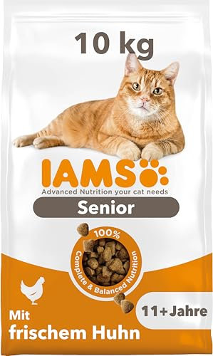 IAMS Senior Katzenfutter trocken mit Huhn - Trockenfutter für ältere Katzen ab 11 Jahren, 10 kg