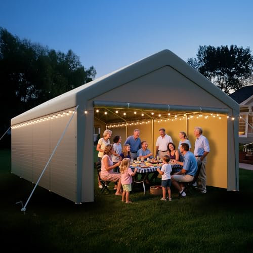 arvioo Pavillon mit 2 Seitenwände & 2 Eingänge, schaffen eine temporäre Raumlösung, 4 x 8 m XXXL Zeltgarage Lagerzelt Weidezelt Gerätezelt Winterfest Windschutz Wasserdicht, aus Stahl & PE-Plane (Grau