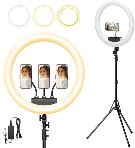 Großes Ringlicht mit Ständer, 48,3 cm Ringlichtstativ für iPhone, professionelles LED-Ringlicht für Live-Streaming, Barbier, Make-up, YouTube, Tiktok, Weiß