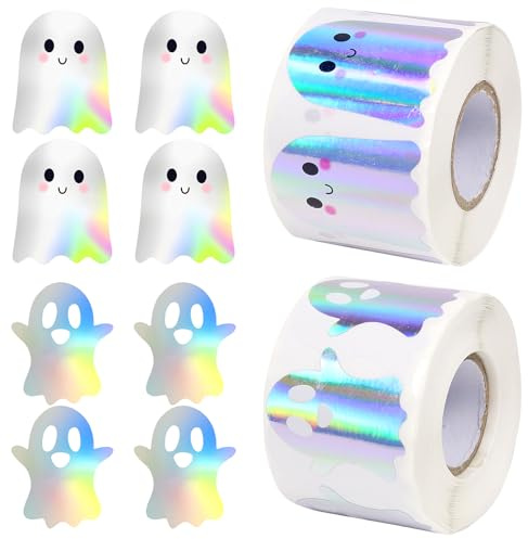 Sticker Halloween, 1000 PCS Ghost Stickers, Halloween Aufkleber Geister, Sticker Halloween Kinder, Glitzer Dekorative Aufkleber Rolle für Kinder Partys Briefumschläge Notizbücher (Geist)