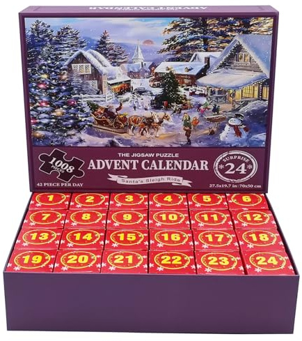 Tayuvira Geburtstag Geschenk für Ihn/Sie,Adventskalender Puzzle Erwachsene,Puzzle Weihnachten Schnee Winter 1008 Teile in 24 Boxen 24 Tage,Geburtstag Geschenk für Freund Freundin Ehemann Ehefrau