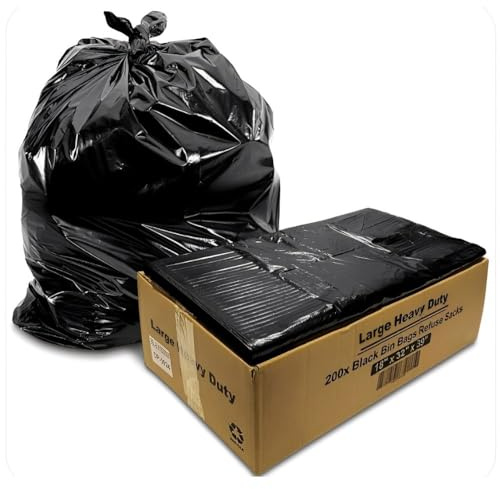 200 Large Black Bin Bags Heavy Duty for Household Garbage –Strong Black Refuse Sacks–Bin Liners for Everyday use, Kitchen, Restaurant–Rubbish Garbage Bags 18x29x39cm (Large Heavy Duty)