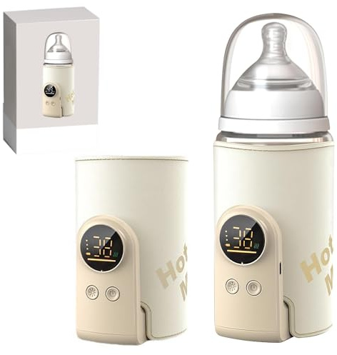 Portable Bottle Warmer for Travel, Rechargeable Fast Heating Baby Milk Warmer with Night Light, Cordless Smart Infant Milk Warmers Heater, 6 Temp Control, LED Temperature Display & USB 6000mAh