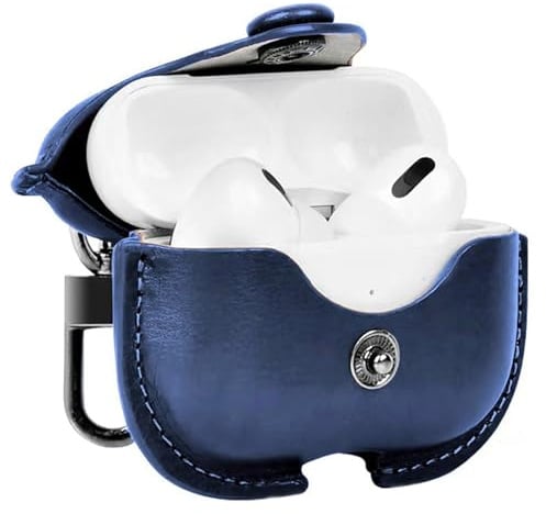 KANOYO Leder schutzhülle für AirPods Pro 3(2025) Hülle,Kompatibel AirPods Pro 3 Cover,PU Leder Schutzhülle mit Schlüsselanhänger,Stoßfeste Schutzhülle,Kratzfest - Mitternachtsblau