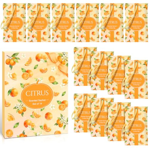 Scent-Hi Duftsäckchen Kleiderschrank 14 Beutel Citrus - Kleiderschrank Duft, Schrankduft, Duftbeutel zum Aufhängen, Duft für Kleiderschrank für Schublade, Bad, Koffer, Tasche & Auto