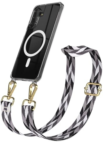 EAZY CASE Handykette - Verstellbares Taschenband kompatibel mit Galaxy A17, Schulterriemen, Handykordel mit Silikon Hülle, Qi Charging kompatibel, Umhängetasche, Grau/Schwarz Mix Gold