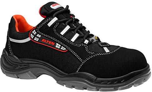 ELTEN Sicherheitsschuhe SENEX ESD S2, Damen und Herren, Textil, Kunststoffkappe (leichter als Stahlkappe), leicht, sportlich, Schwarz/Rot, Größe: 42