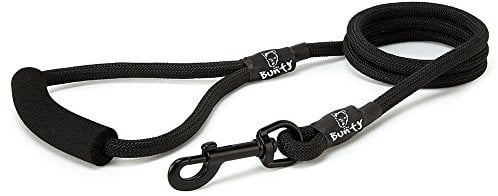 Bunty Nylon Rope Dog Lead with Clip - Extra-Strong Lead, Small, Medium & Large Dogs, Ergonomic Foam Grip - Dog Training Lead & Swivel Clip for Dog Collar - Large, Black 120cm