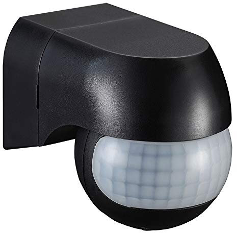Bewegungsmelder für Aussen-Bereich Bewegungssensor schwarz 180° Sensor Infrarot 12m Lux und Zeit einstellbar Radar