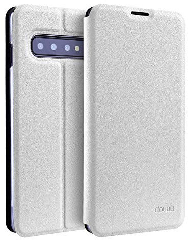 doupi Flip Case für Samsung Galaxy S10, Deluxe Schutz Hülle mit Magnetischem Verschluss Cover Klappbar Book Style Handyhülle Aufstellbar Ständer, weiß