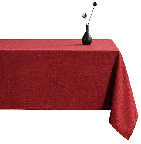 LUOLUO Tischdecke Leinenoptik tischdecke abwaschbar Tischtuch Leinen Tischwäsche Eckig Wasserdicht Tischdecke Rot-Neu 145 x 300 cm