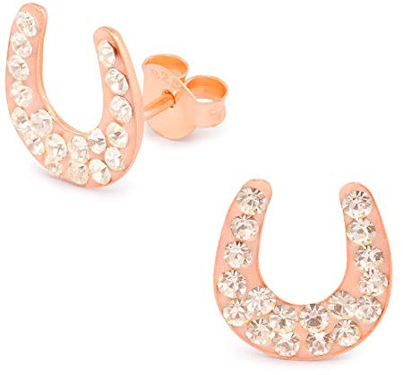 Monkimau Damen Ohrringe Hufeisen Glücksbringer Ohrstecker aus 925 Sterling Silver echt Silber mit 36 Kristallen (Rosegold 2)