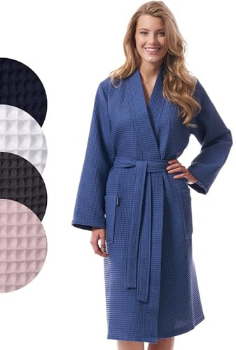 Morgenstern Bademantel Damen Waffelmuster Leicht Baumwolle Waffel Pikee Größe XL Blau