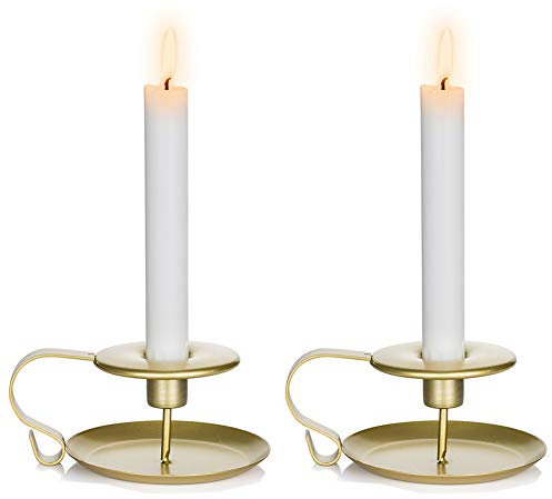NUPTIO Taper Candle Holder Chamberstick Candlestick Holders, Gold Table Candle Holders for Wedding Party Ceremony, Candlelight Stand for Halloween Christmas Dining Room Decoration Display, 2 Pcs