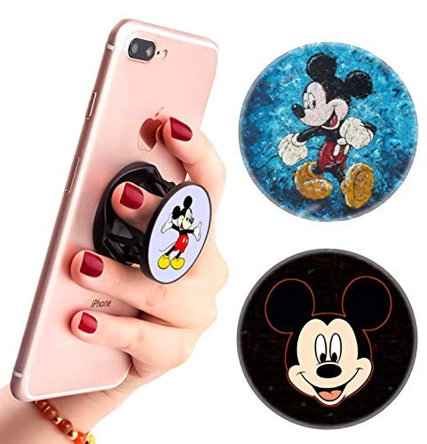 Multifunktionaler Disney-Handy-Ständer, Fingerhalter und Griff, Mickey Mouse, blau, Aquarell, Violett, faltbare Handy-Halterung für Smartphones und Tablets, Geschenk für Kinder, 3 Stück
