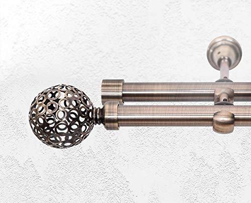 ALOHA Gardinenstange Vorhangstange 19mm Wandmontage, EIN/ZWEI-läufig, Inox, Satin, Golden, Weiß, Länge: 120-600cm, ohne Ringe (200cm / Hawaii/Golden / 2-läufig)