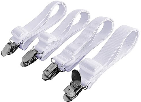 Beedsooth 4 Stück Bettlakenspanner verstellbar(30-120cm), Elastische betttuchspanner, Spanner für Bettlaken, Lakenspanner mit Metallklammern für Bettlaken, Bügelbrett, Matratze oder Sofa, Weiß