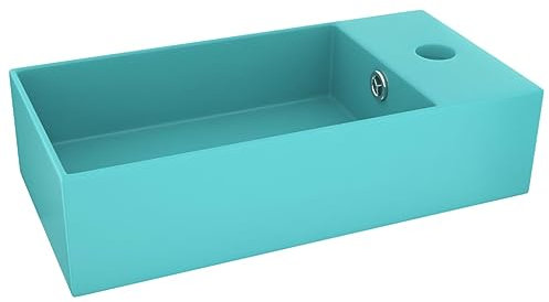 vidaXL Lavabo de Baño con Antidesbordamiento de Manos Fregadero Tocador Piedra Recipiente Vasija Aseo Indoro Cocina Garaje Cerámica Verde Claro