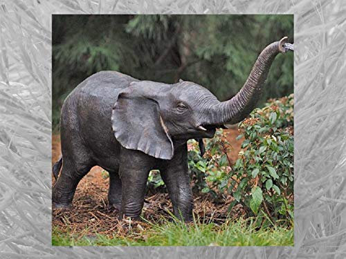 IDYL Bronze-Skulptur Kleine Elefant H. 66 cm | 68x33x93 cm | Tierfigur aus Bronze handgefertigt | Gartenskulptur und Teich-Dekoration | Hochwertiges Kunsthandwerk | Wetterfest