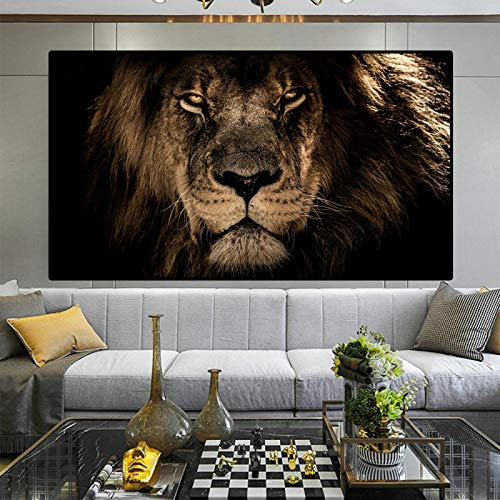 Afrikanische große Löwen Gesicht Leinwand Gemälde an der Wand Kunst Poster und Drucke Tiere Löwen Kunst Bilder für Wohnzimmer 70x140cm Rahmenlos