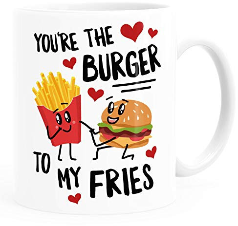 Moonworks® Kaffee-Tasse You're the burger to my fries Geschenk Liebe Valentinstag Jahrestag Geburtstag weiß Keramik-Tasse