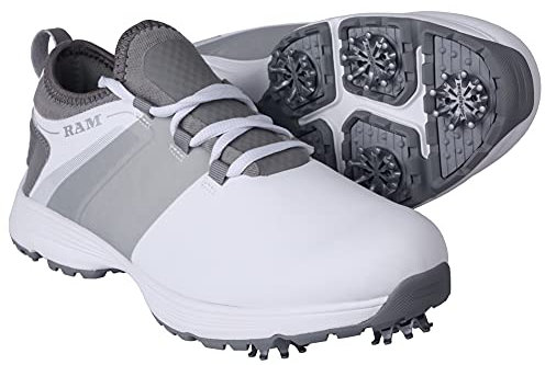 Ram Golf XT1 Mens Waterproof Golf Shoes, Spiked, White Size 10