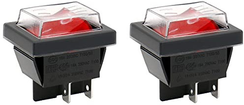Heschen Interruptor basculante ON/OFF DPST 4 terminales luz roja 16A 250VAC con cubierta impermeable 2 unidades