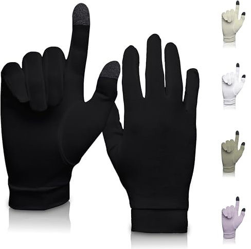 A TOUCH OF Silk Doublures de gants en soie pure | Doux et confortable | Gants thermiques intérieurs | Usage naturel | Unisexe | Trousse de toilette incluse (noir de jais, taille S)