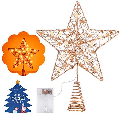 Albero di Natale stella treetop luccicante di Natale 31 cm albero di Natale albero di Natale albero di Natale treetop di Topper decorazione in ferro Pentagramma Topper paillette di Natale(oro rosa)