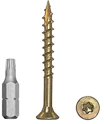 Lot de 150 vis à bois en acier zingué Jaune 5,0 x 50 mm à tête fraisée type 17 Vis à bois Torx filetage partiel Vis à bois (150, 5,0 x 50 mm)