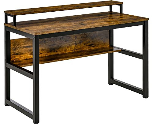HOMCOM Schreibtisch Computertisch mit Ablage PC Tisch Bürotisch Industriestil Metall Rustikales Braun 120 x 60 x 85 cm
