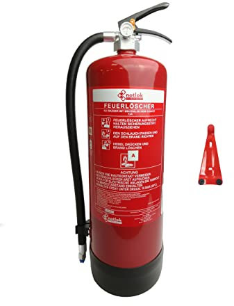 notlok Safety Work Feuerlöscher 9 Liter für Lithium-Batterien, Akkus - Fotovoltaik - Elektroroller & Elektrofahrräder, mit Wandhalterung