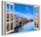 Printistico Bilder Fensterblick 80x60cm Baumwoll-Leinwand auf Keilrahmen mit Aufhänger moderner Kunstdruck XXL Wandbilder Wand-Dekoration Italien Venedig Kanal Sonne Meer - Natur-Fotografie