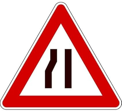 CARTELLO IN LAMIERA SCATOLATA TRIANGOLO lato 90cm - strettoia asimmetrica a sinistra pericolo - SEGNALE CATARIFRAGENTE CLASSE 1 O 2 (a nido d'ape) (CARTELLO CLASSE 1)