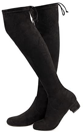 Stivali da Donna sopra al Ginocchio Stivali Alti Stivali Invernali Camoscio Calda Stivali Lunghi Moda Tacco A Blocco Nero EU 38