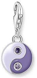 THOMAS SABO Charm-Anhänger violetter Yin & Yang aus hochwertigem 925er Sterlingsilber, mit violettgetönte Zirkoniasteine verziert, Maße: 23 x 10 mm, 1918-041-13