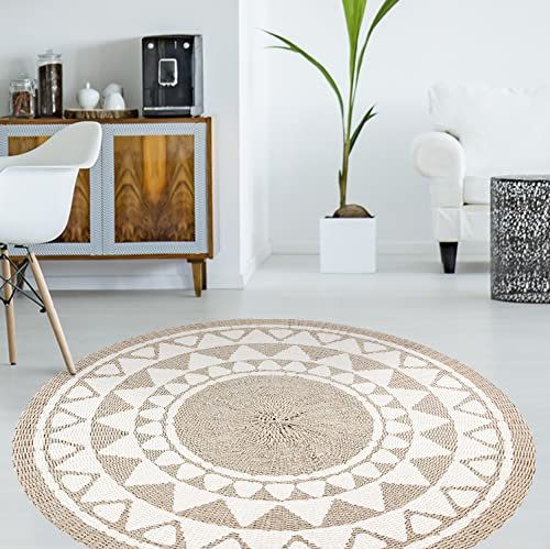 VINILIKO Design | Alfombra Vinílica Redonda Khamba Rattan [Diam] 150 cm - Antideslizante, Impermeable, Lavable - Varios Tamaños - Alfombra Vinilo Salón, Cocina